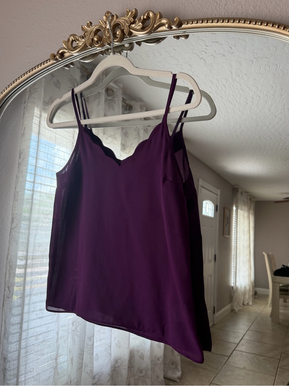 Express Double-Strap Scallop-Trim Camisole in Deep Purple